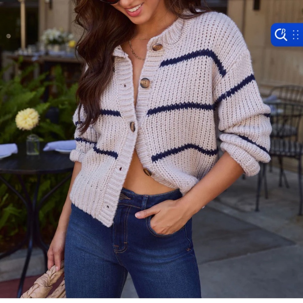 Vici Cream and Navy Striped Cardigan